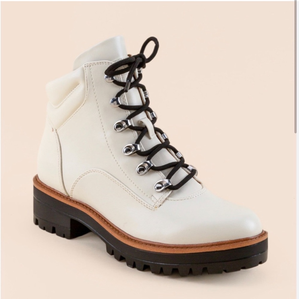 Indigo Rd Ivory Lace up Combat Boots - Picture 2 of 9